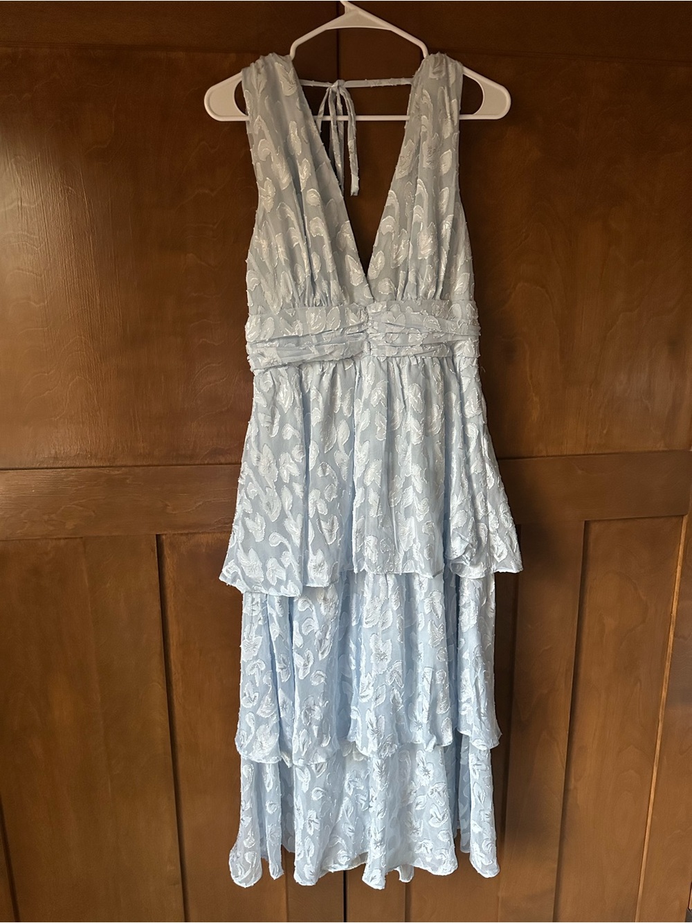 Lulu's Light Blue Lace Tiered V-Neck Midi Dress